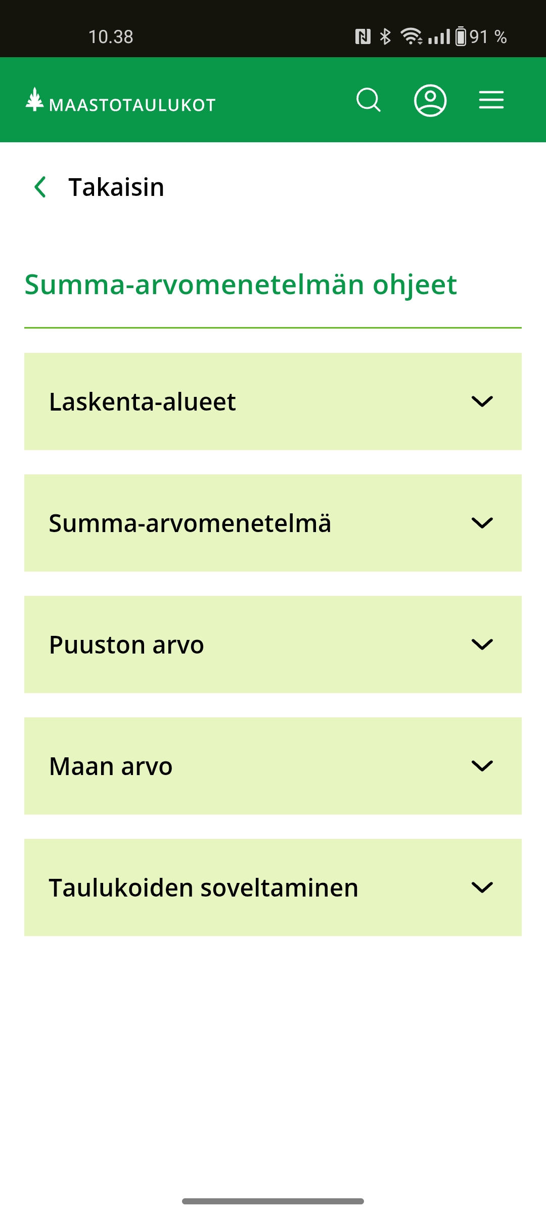 Kuvakaappaus Summa-arvomenetelmän ohjenäkymästä sovelluksessa