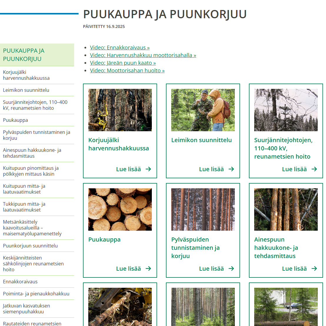Kuvakaappaus Puukauppa ja puunkorjuu -näkymästä Metsänhoitokortistosta